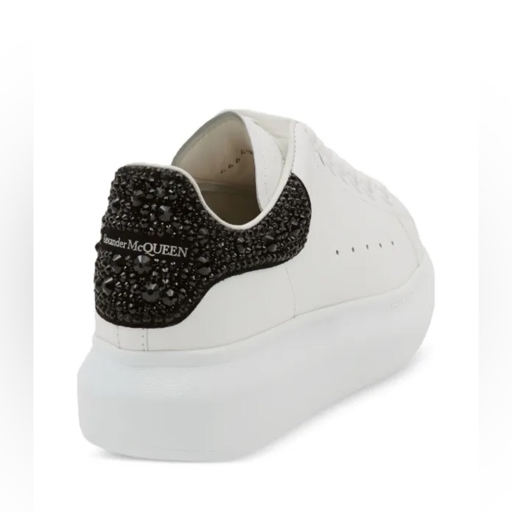 Alexander McQueen Women's Oversized Sneaker in White/Jet Black Crystals‎ 38.5